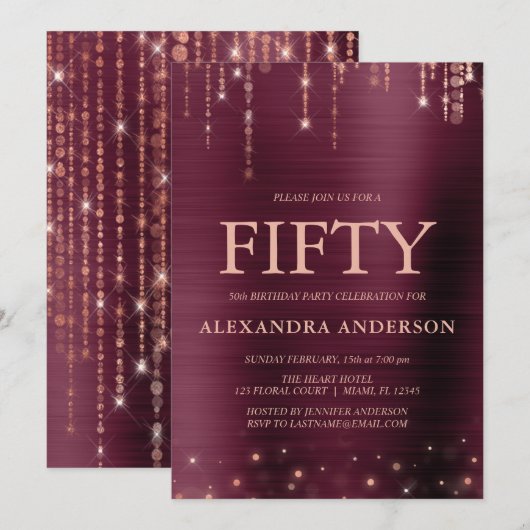 Bourgogne Roos Gold 50ste verjaardagsfeestje Kaart (Voorkant / Achterkant)