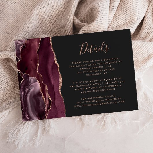 Bourgogne Roos Gold Agaat Dark Wedding Details Informatiekaartje