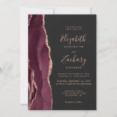 Bourgogne Roos Gold Agaat Dark Wedding Invitation Kaart (Voorkant)