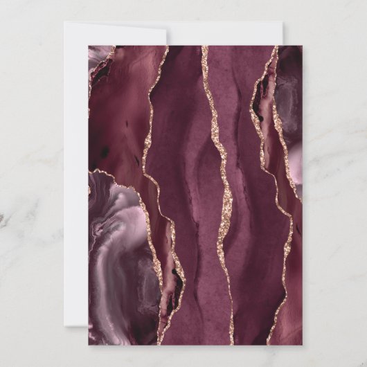 Bourgogne Roos Gold Agaat Dark Wedding Invitation Kaart (Achterkant)