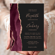Bourgogne Roos Gold Agaat Dark Wedding Invitation