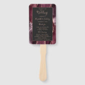 Bourgogne Roos Gold Agate Dark Wedding Programma Handwaaier (Voorkant)