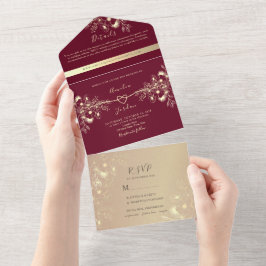 Bourgogne Roos Gold All-in-One Invitation All In One Uitnodiging