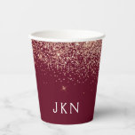 Bourgogne Roos Gold - Blush Pink Glitter Monogram  Papieren Bekers<br><div class="desc">Bourgogne en Roos Gold - Blush Pink Faux Glitter en Sparkle Elegant Monogram Verjaardag,  bruiloft,  Vrijgezellenfeest of Bachelorette Party Cup. Deze verjaardagsfeest beker kan worden aangepast aan uw initialen op te nemen. Neem contact op met de ontwerper voor aangepaste overeenkomende items.</div>