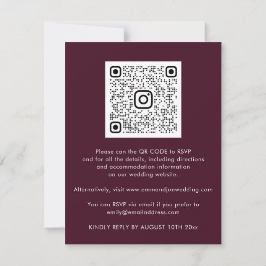 Bourgogne Roos Gold Border Wave QR Code Weddenscha (Achterkant)