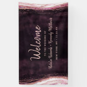 Bourgogne & Roos Gold Geode Agaat Bruiloft Welkom Spandoek (Verticaal)