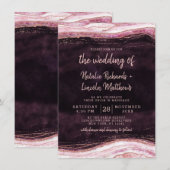 Bourgogne & Roos Gold Geode Agaat Rock Bruiloft Kaart (Voorkant / Achterkant)