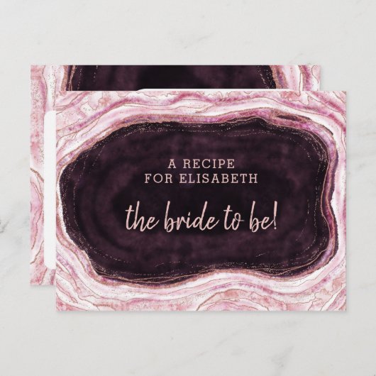 Bourgogne & Roos Gold Geode Bride to Be Recipe Kaa Aankondigingskaart (Voorkant / Achterkant)