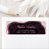 Bourgogne & Roos Gold Geode Bruiloft Retouradres Etiket (Insitu)