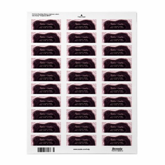 Bourgogne & Roos Gold Geode Bruiloft Retouradres Etiket (Full Sheet)