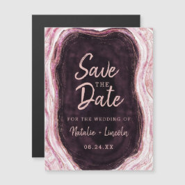 Bourgogne & Roos Gold Geode Bruiloft Save the Date Magnetische Uitnodiging