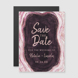Bourgogne & Roos Gold Geode Bruiloft Save the Date Magnetische Uitnodiging