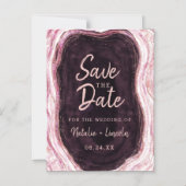 Bourgogne & Roos Gold Geode Bruiloft Save the Date Magnetische Uitnodiging (Voorkant)