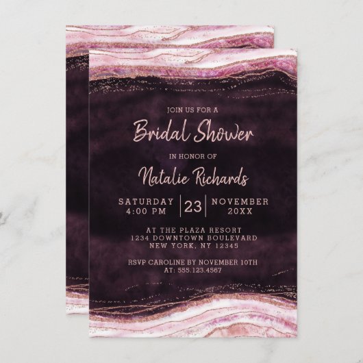 Bourgogne & Roos Gold Geode bruiloft Vrijgezellenf Kaart (Voorkant / Achterkant)