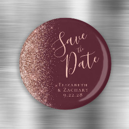 Bourgogne Roos Gold Glitter Script Save the Date Magneet