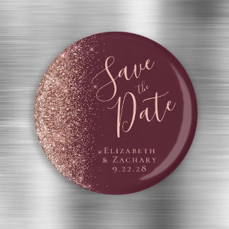 Bourgogne Roos Gold Glitter Script Save the Date Magneet