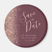 Bourgogne Roos Gold Glitter Script Save the Date Magneet (Voorkant)
