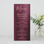Bourgogne Roos Gold Modern en Elegant Wedding Menu (Staand voorkant)