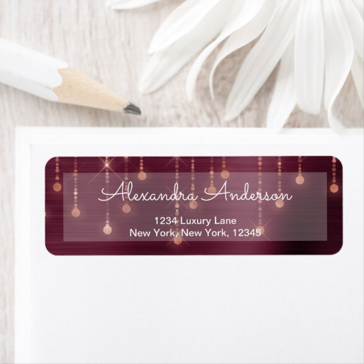 Bourgogne - Roos Gold String Light Sparkle Wedding Etiket (Insitu)