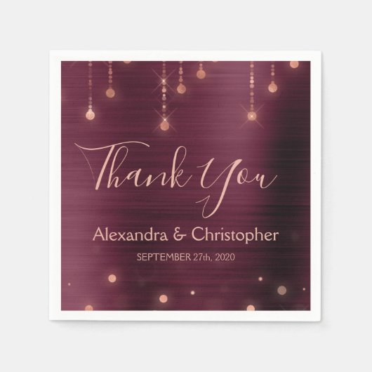 Bourgogne Roos Gold Wedding Dank u Servet (Voorkant)