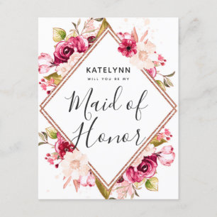 Bourgogne Roos Gold, word je mijn bruidsmeisje Kaart