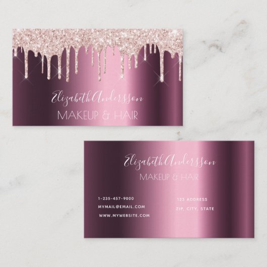 Bourgogne roos goud druppels make-up haar visitekaartje (Voorkant / Achterkant)