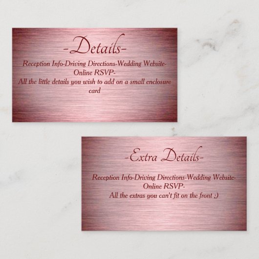 Bourgogne Roos Goud Geborsteld Metalen Trouwdetail Informatiekaartje (Voorkant / Achterkant)