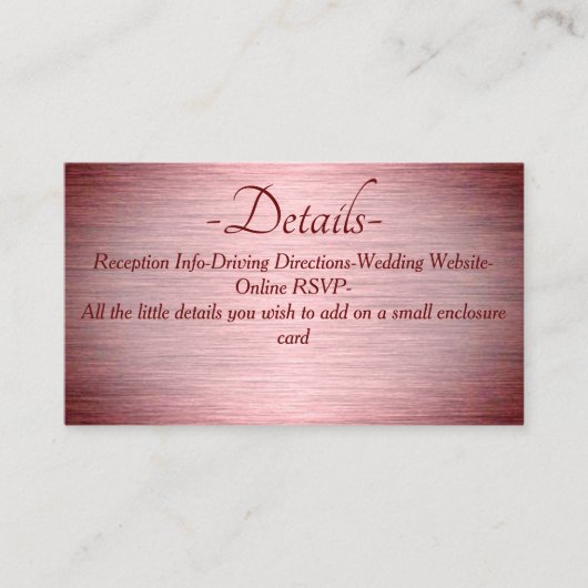 Bourgogne Roos Goud Geborsteld Metalen Trouwdetail Informatiekaartje (Voorkant)