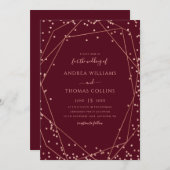 Bourgogne Roos Goud Glitter Geometrisch Bruiloft Kaart (Voorkant / Achterkant)