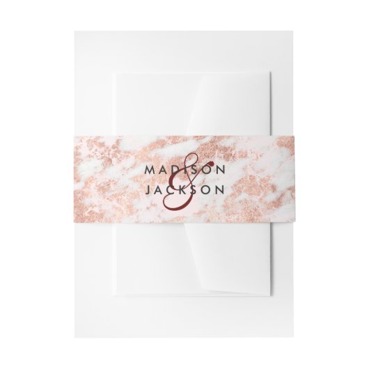 Bourgogne & Roos Goud Marmer Bruiloft Monogram Uitnodigingen Wikkel (Voorkant Voorbeeld)