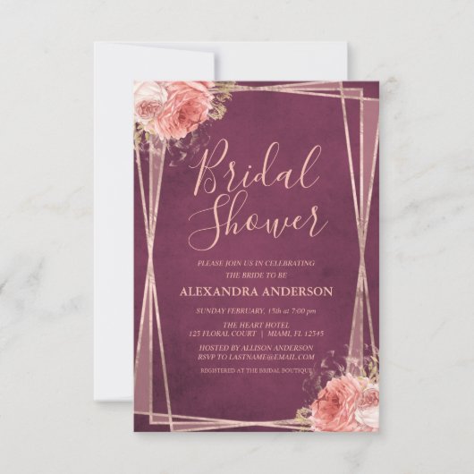 Bourgogne Roos Gouden Bloemen Vrijgezellenfeest Kaart (Voorkant)