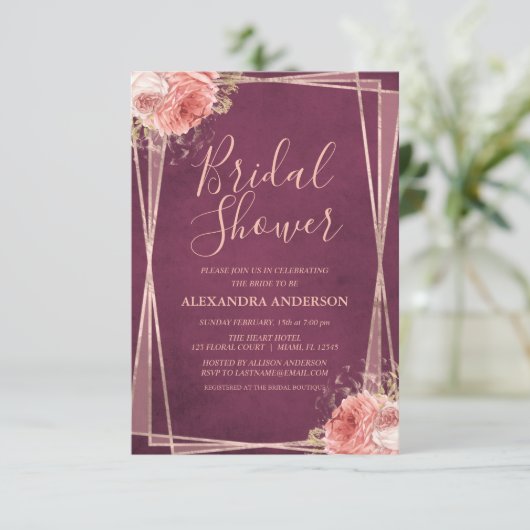 Bourgogne Roos Gouden Bloemen Vrijgezellenfeest Kaart (Staand voorkant)