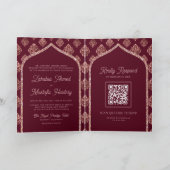 Bourgogne Roos Gouden Boog QR Code Moslim Bruiloft (Binnen)