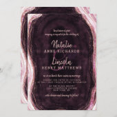 Bourgogne & Roos Gouden Geode Agaat Slice Bruiloft Kaart (Voorkant / Achterkant)