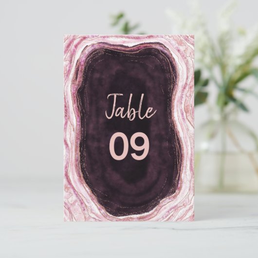 Bourgogne & Roos Gouden Geode Trouwtafel Nummers Kaart (Staand voorkant)