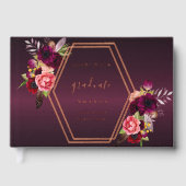 Bourgogne roos gouden geometrische bloemen Afstude Gastenboek (Voorkant)
