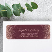 Bourgogne Roos Gouden Glitter Bruiloft Retouradres Etiket