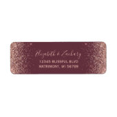 Bourgogne Roos Gouden Glitter Bruiloft Retouradres Etiket (Voorkant)