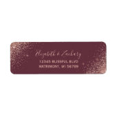 Bourgogne Roos Gouden Glitter Bruiloft Retouradres Etiket (Voorkant)