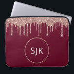Bourgogne Roos Gouden Glitter Druppels Monogrammed Laptop Sleeve<br><div class="desc">Blush Pink - Roos Gold en Black Faux Glitter Drips en Sparkle Elegant Monogrammed Initialen Hoesje. Dit hoesje kan worden aangepast om uw initiaal en voornaam op te nemen.</div>