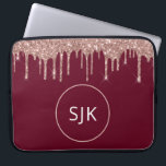 Bourgogne Roos Gouden Glitter Druppels Monogrammed Laptop Sleeve<br><div class="desc">Blush Pink - Roos Gold en Black Faux Glitter Drips en Sparkle Elegant Monogrammed Initialen Hoesje. Dit hoesje kan worden aangepast om uw initiaal en voornaam op te nemen.</div>