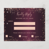 Bourgogne roos gouden glitter maaltijd RSVP kaart (Voorkant)