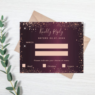 Bourgogne roos gouden glitter menu maaltijden RSVP