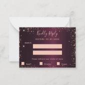 Bourgogne roos gouden glitter menu maaltijden RSVP (Voorkant)