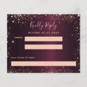Bourgogne roos gouden glitter menu RSVP kaart (Voorkant)