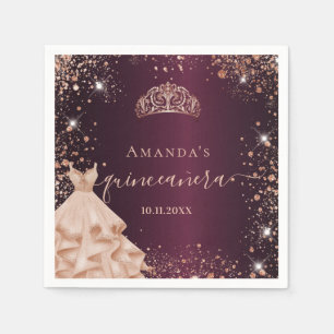 Bourgogne roos gouden jurk naam Quinceanera Servet