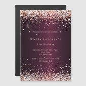 Bourgogne roos gouden luxeverjaardag magnetische uitnodiging (Voorkant / Achterkant)