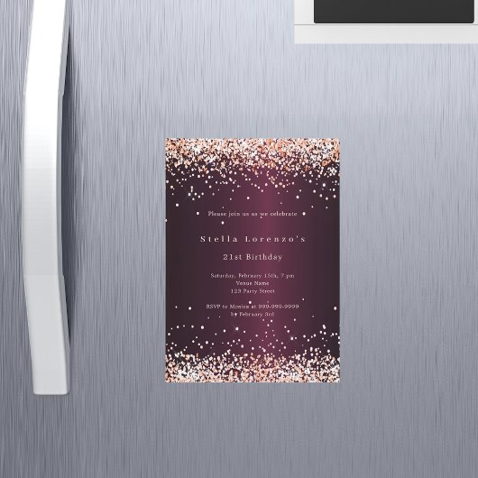 Bourgogne roos gouden luxeverjaardag magnetische uitnodiging