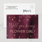 Bourgogne Roos Gouden Sparkle Bloemenmeisje Uitnodiging Briefkaart (Voorkant / Achterkant)