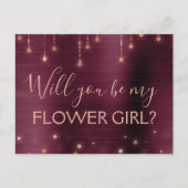 Bourgogne Roos Gouden Sparkle Bloemenmeisje Uitnodiging Briefkaart (Voorkant)